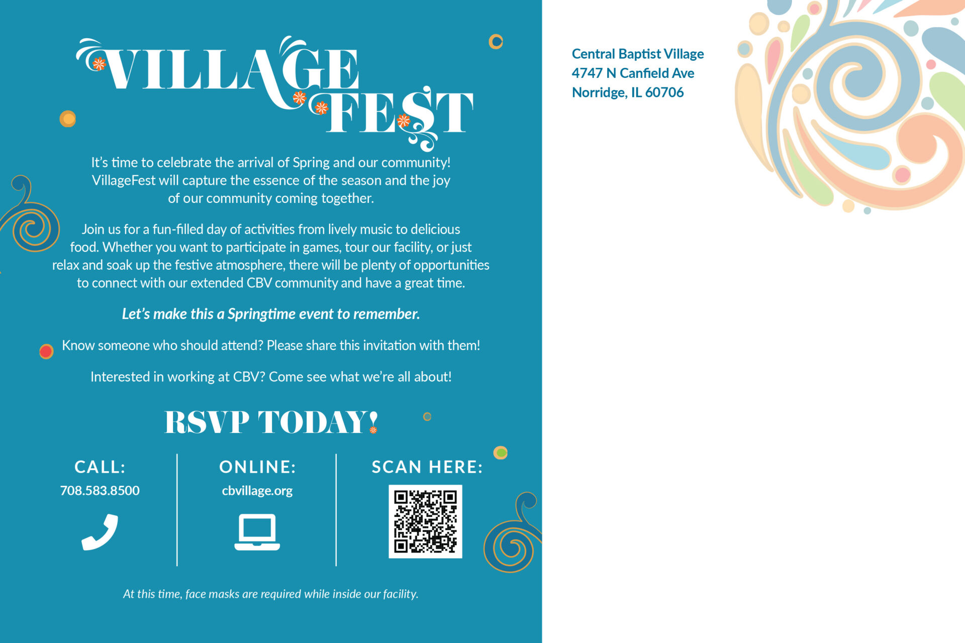 CBV Village Fest mailer back-side design