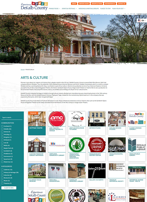 screenshot of DCCVB arts and culture page