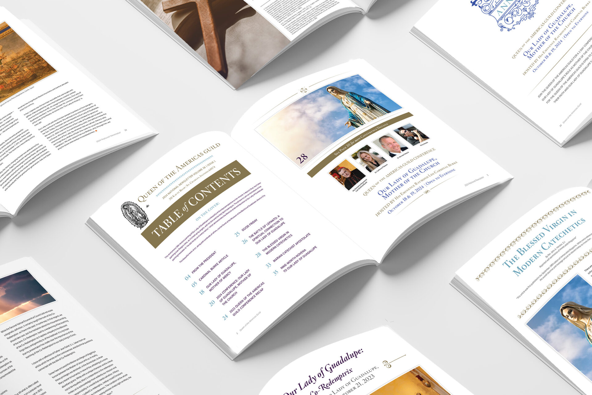 Mockup of Queen of the Americas Guild Annual Newsletter